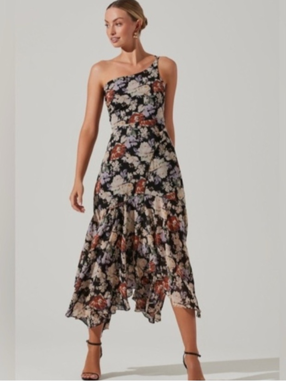 ASTR the Label Emmylou Floral One Shoulder Mid Slip Cottagecore event Dress XS - Picture 2 of 12